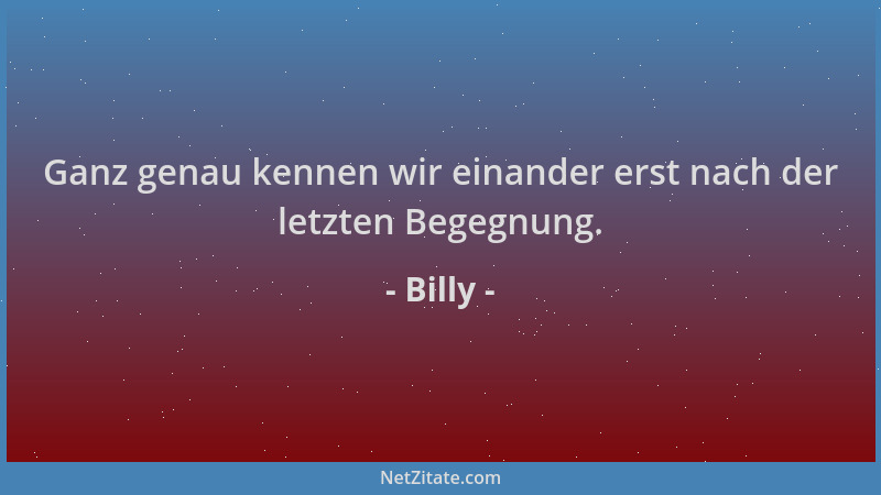 Billy - Ganz genau kennen wir einander erst nach der letzten Begegnung....