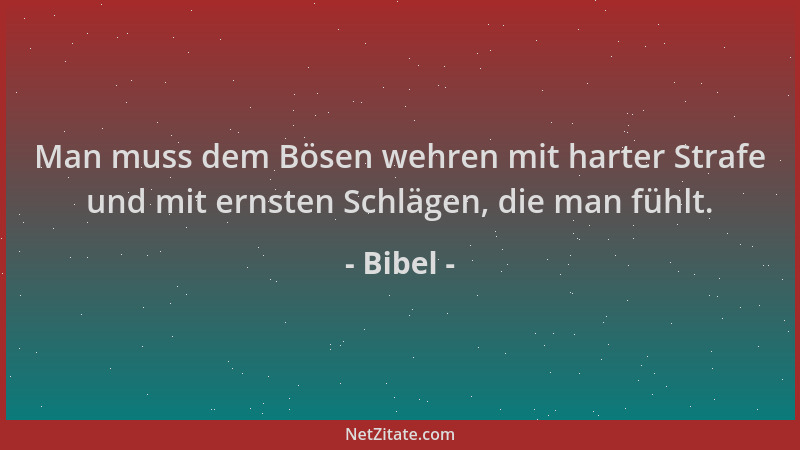 Bibel - Man muss dem Bösen wehren mit harter Strafe und mit ernsten Schlägen, die man fühlt....