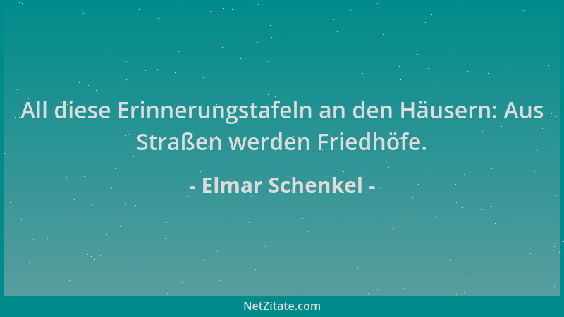 Elmar Schenkel - All diese Erinnerungstafeln an den Häusern: Aus Straßen werden Friedhöfe....
