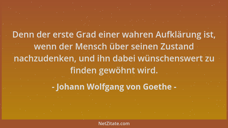 Johann Wolfgang von Goethe - Denn der erste Grad einer wahren Aufklärung ist, wenn der Mensch über seinen Zustand nachzuden...