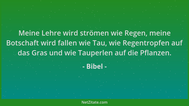 Bibel - Meine Lehre wird strömen wie Regen, meine Botschaft wird fallen wie Tau, wie Regentropfen auf das Gras und wie Taup...