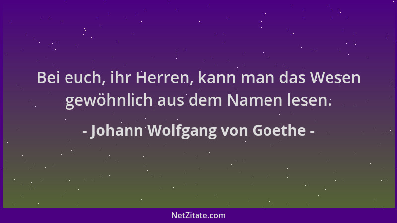 Johann Wolfgang von Goethe - Bei euch, ihr Herren, kann man das Wesen gewöhnlich aus dem Namen lesen....