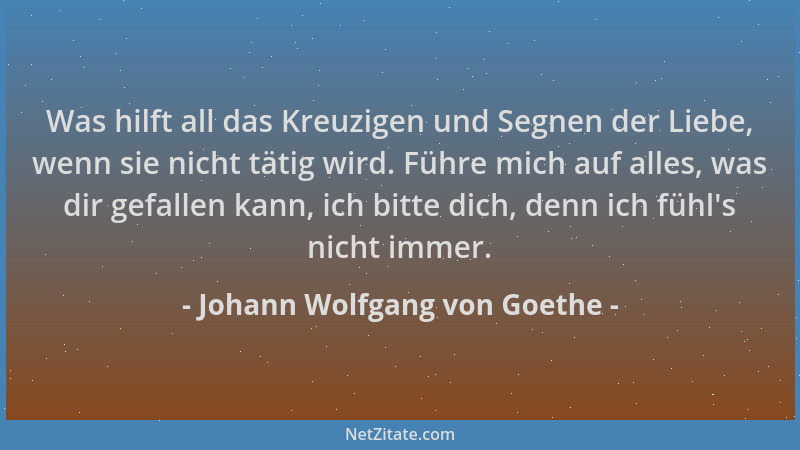 Johann Wolfgang von Goethe - Was hilft all das Kreuzigen und Segnen der Liebe, wenn sie nicht tätig wird. Führe mich auf al...
