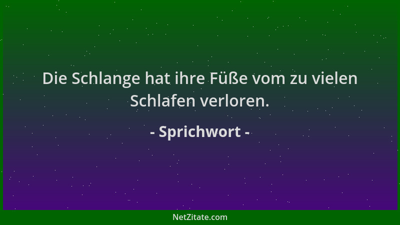 Sprichwort - Die Schlange hat ihre Füße vom zu vielen Schlafen verloren....