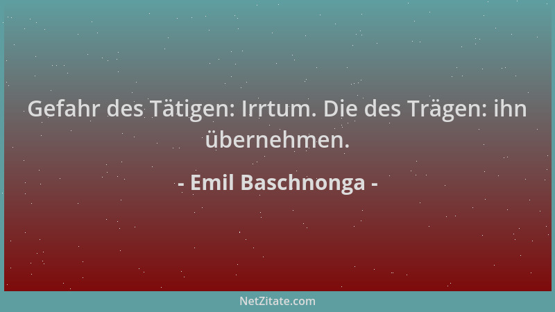 Emil Baschnonga - Gefahr des Tätigen: Irrtum. Die des Trägen: ihn übernehmen....