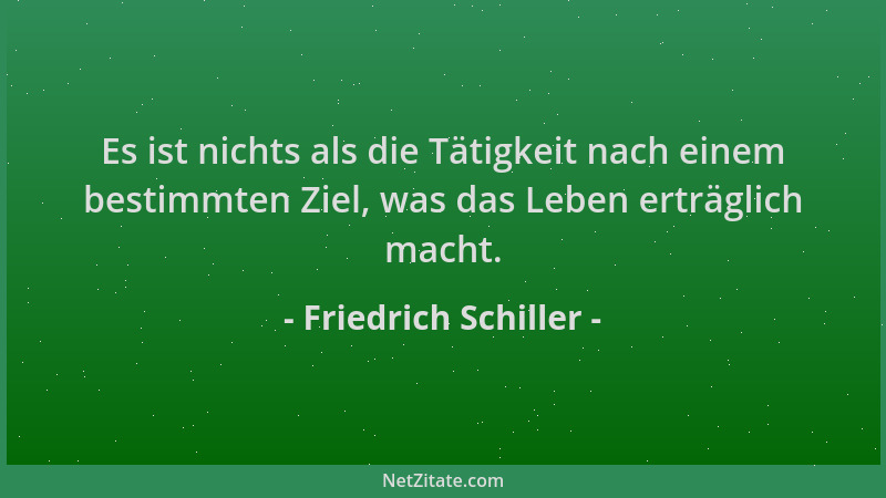 Friedrich Schiller - Es ist nichts als die Tätigkeit nach einem bestimmten Ziel, was das Leben erträglich macht....