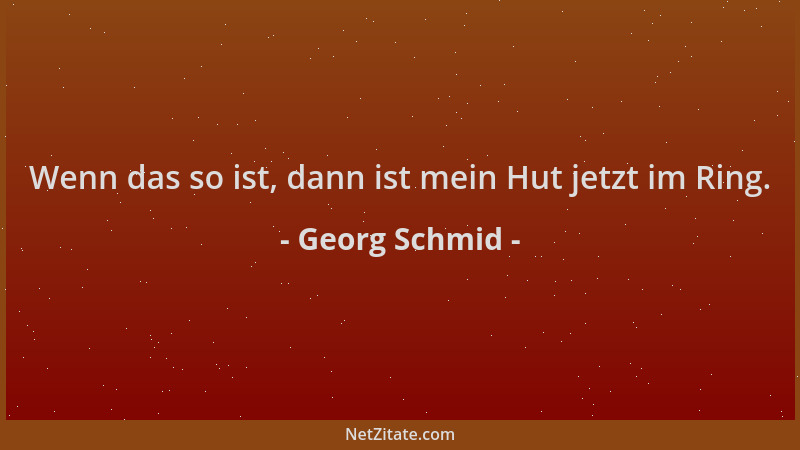 Georg Schmid - Wenn das so ist, dann ist mein Hut jetzt im Ring....