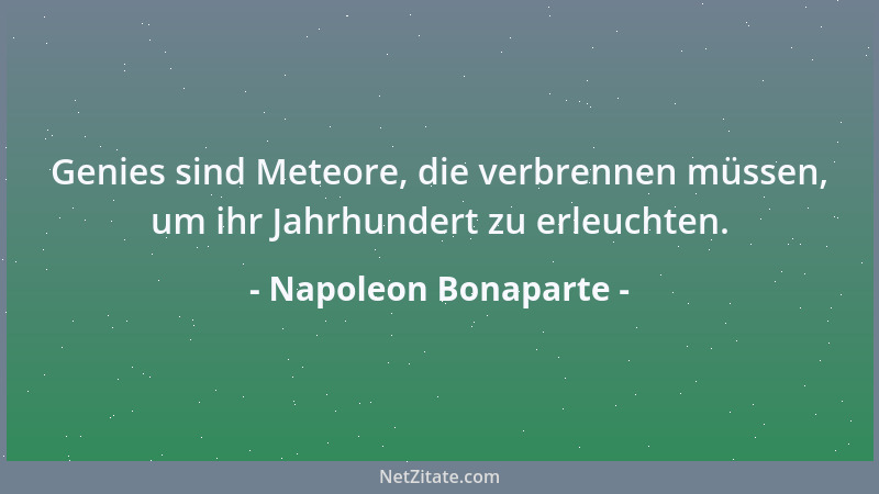 Napoleon Bonaparte - Genies sind Meteore, die verbrennen müssen, um ihr Jahrhundert zu erleuchten....