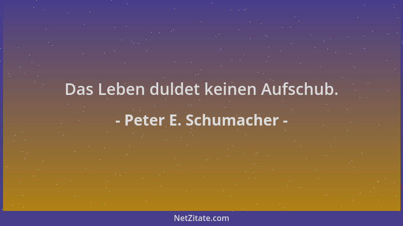 Peter E. Schumacher - Das Leben duldet keinen Aufschub....