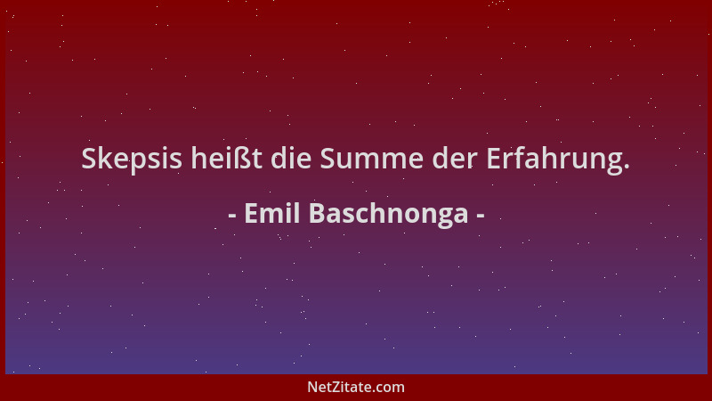 Emil Baschnonga - Skepsis heißt die Summe der Erfahrung....