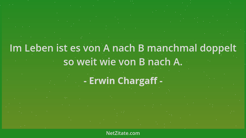 Erwin Chargaff - Im Leben ist es von A nach B manchmal doppelt so weit wie von B nach A....