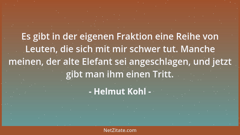 Helmut Kohl - Es gibt in der eigenen Fraktion eine Reihe von Leuten, die sich mit mir schwer tut. Manche meinen, der alte E...