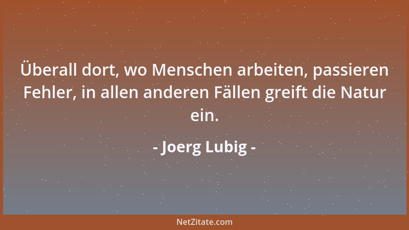 Joerg Lubig - Überall dort, wo Menschen arbeiten, passieren Fehler, in allen anderen Fällen greift die Natur ein....
