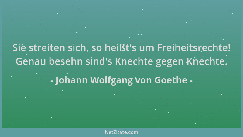 Johann Wolfgang von Goethe - Sie streiten sich, so heißt 's um Freiheitsrechte! Genau besehn sind 's Knechte gegen Knechte....