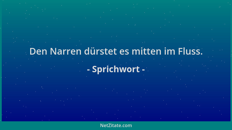 Sprichwort - Den Narren dürstet es mitten im Fluss....