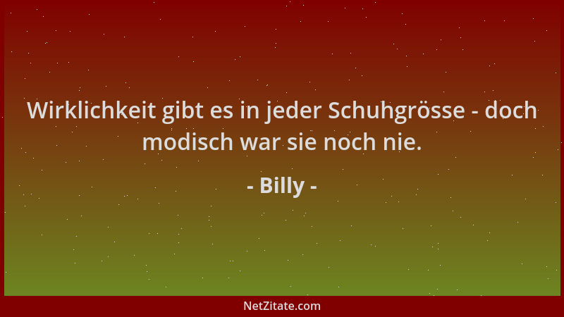Billy - Wirklichkeit gibt es in jeder Schuhgrösse - doch modisch war sie noch nie....