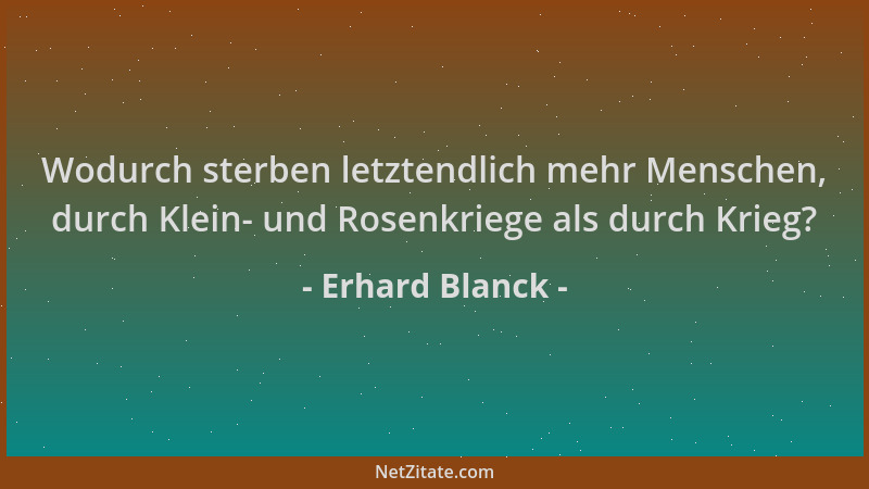 Erhard Blanck - Wodurch sterben letztendlich mehr Menschen, durch Klein- und Rosenkriege als durch Krieg?...