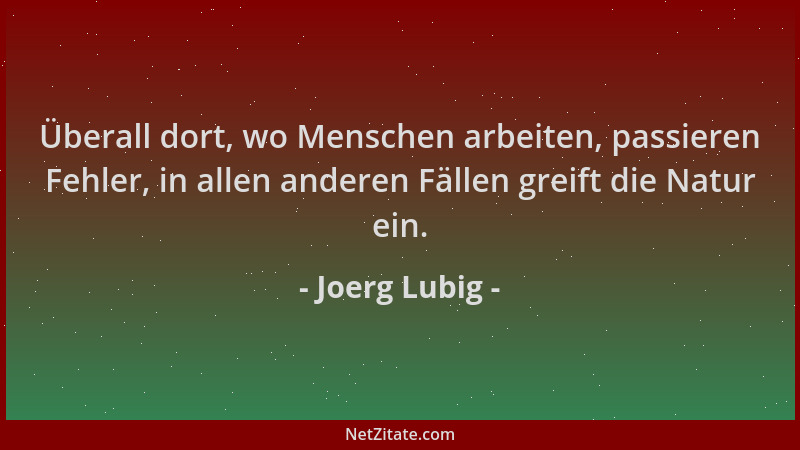 Joerg Lubig - Überall dort, wo Menschen arbeiten, passieren Fehler, in allen anderen Fällen greift die Natur ein....