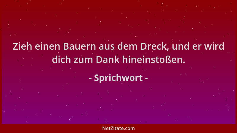 Sprichwort - Zieh einen Bauern aus dem Dreck, und er wird dich zum Dank hineinstoßen....