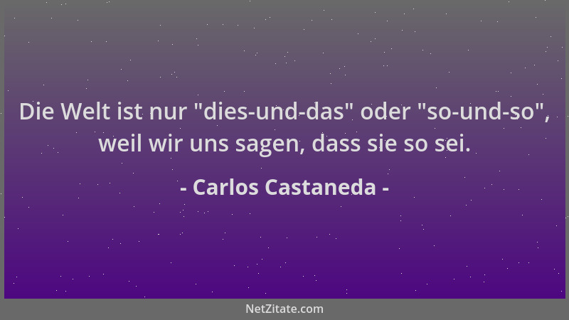 Carlos Castaneda - Die Welt ist nur  "dies-und-das " oder  "so-und-so ", weil wir uns sagen, dass sie so sei....