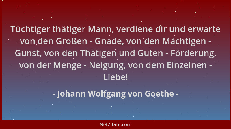 Johann Wolfgang von Goethe - Tüchtiger thätiger Mann, verdiene dir und erwarte von den Großen - Gnade, von den Mächtigen -...