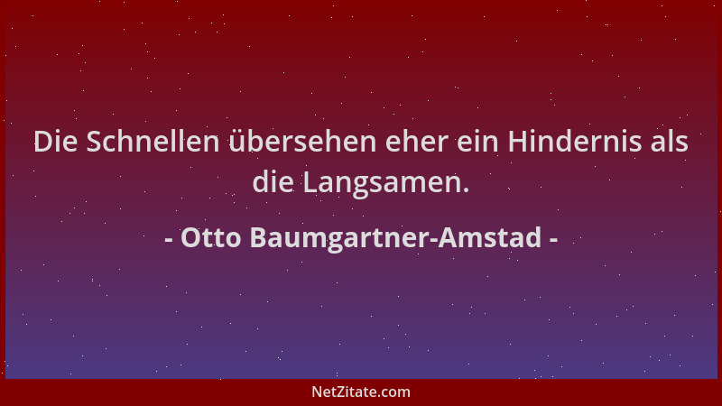 Otto Baumgartner-Amstad - Die Schnellen übersehen eher ein Hindernis als die Langsamen....