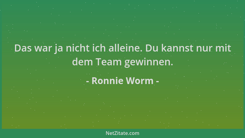 Ronnie Worm - Das war ja nicht ich alleine. Du kannst nur mit dem Team gewinnen....