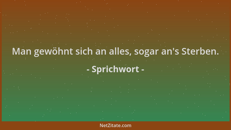 Sprichwort - Man gewöhnt sich an alles, sogar an 's Sterben....
