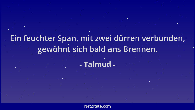 Talmud - Ein feuchter Span, mit zwei dürren verbunden, gewöhnt sich bald ans Brennen....