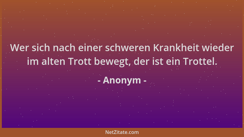 Anonym - Wer sich nach einer schweren Krankheit wieder im alten Trott bewegt, der ist ein Trottel....