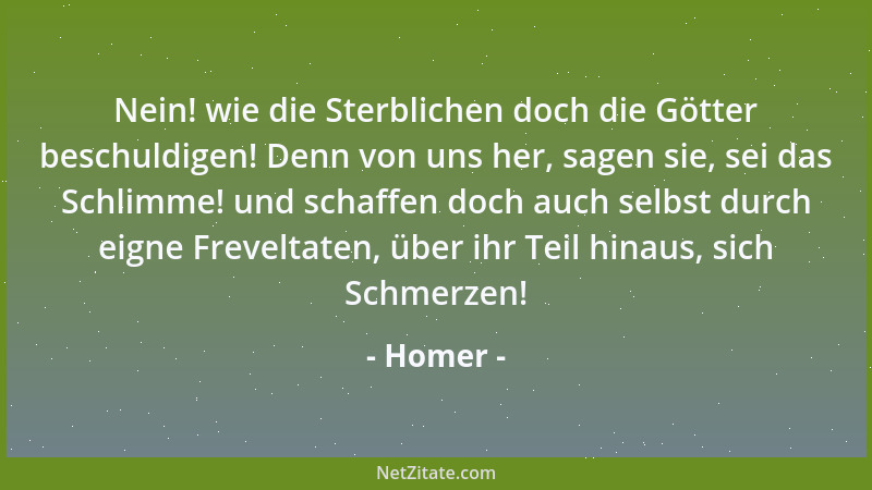 Homer - Nein! wie die Sterblichen doch die Götter beschuldigen! Denn von uns her, sagen sie, sei das Schlimme! und schaffen...