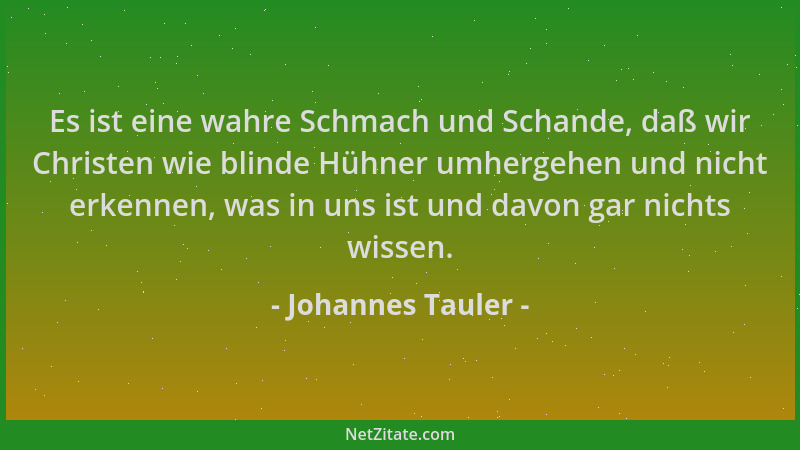 Johannes Tauler - Es ist eine wahre Schmach und Schande, daß wir Christen wie blinde Hühner umhergehen und nicht erkennen,...
