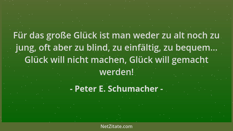 Peter E. Schumacher - Für das große Glück ist man weder zu alt noch zu jung, oft aber zu blind, zu einfältig, zu bequem......