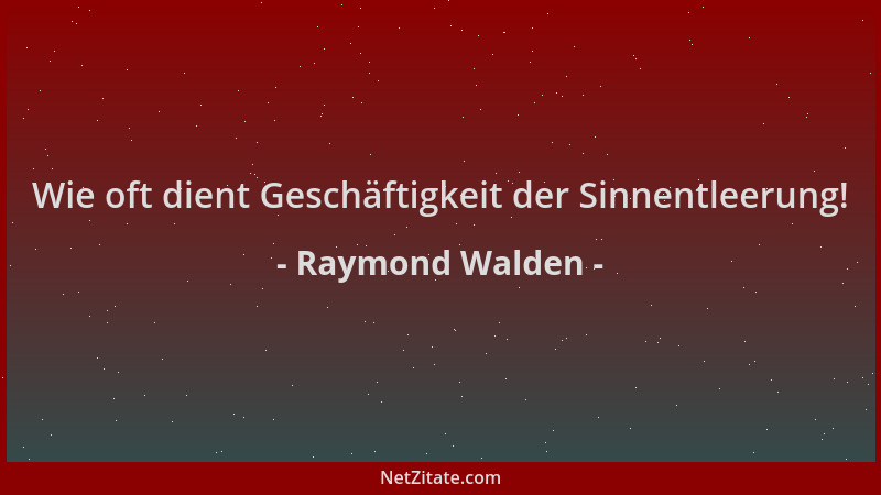 Raymond Walden - Wie oft dient Geschäftigkeit der Sinnentleerung!...