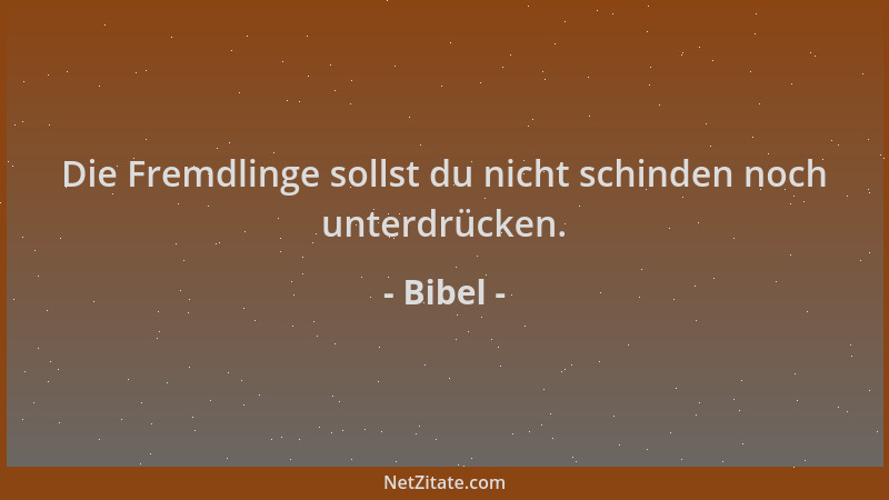 Bibel - Die Fremdlinge sollst du nicht schinden noch unterdrücken....