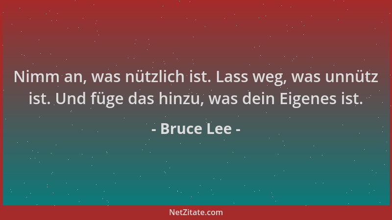Bruce Lee - Nimm an, was nützlich ist. Lass weg, was unnütz ist. Und füge das hinzu, was dein Eigenes ist....