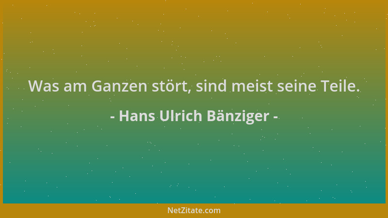Hans Ulrich Bänziger - Was am Ganzen stört, sind meist seine Teile....