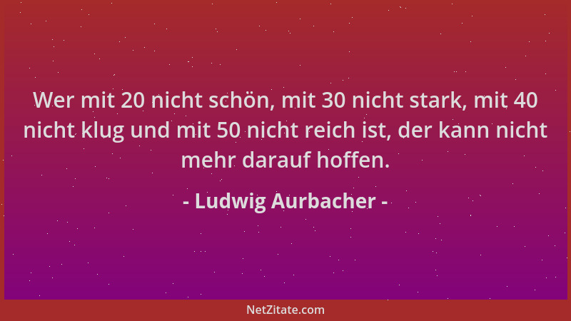 Ludwig Aurbacher - Wer mit 20 nicht schön, mit 30 nicht stark, mit 40 nicht klug und mit 50 nicht reich ist, der kann nicht...