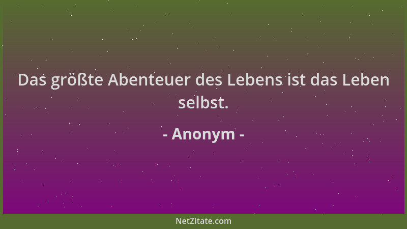 Anonym - Das größte Abenteuer des Lebens ist das Leben selbst....