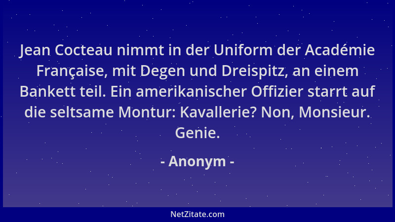 Anonym - Jean Cocteau nimmt in der Uniform der Académie Française, mit Degen und Dreispitz, an einem Bankett teil. Ein amer...