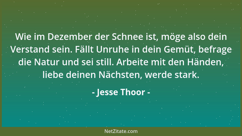 Jesse Thoor - Wie im Dezember der Schnee ist, möge also dein Verstand sein. Fällt Unruhe in dein Gemüt, befrage die Natur u...