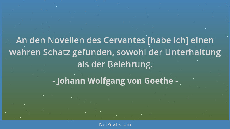Johann Wolfgang von Goethe - An den Novellen des Cervantes [habe ich] einen wahren Schatz gefunden, sowohl der Unterhaltung...