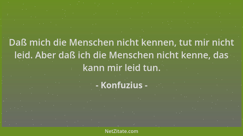 Konfuzius - Daß mich die Menschen nicht kennen, tut mir nicht leid. Aber daß ich die Menschen nicht kenne, das kann mir lei...