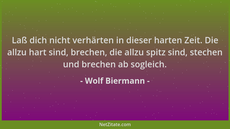 Wolf Biermann - Laß dich nicht verhärten in dieser harten Zeit. Die allzu hart sind, brechen, die allzu spitz sind, stechen...