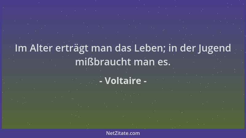 Voltaire - Im Alter erträgt man das Leben; in der Jugend mißbraucht man es....