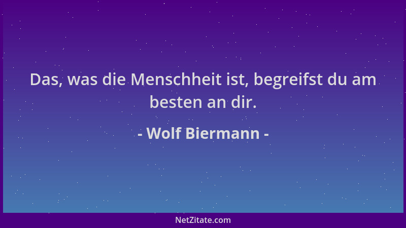 Wolf Biermann - Das, was die Menschheit ist, begreifst du am besten an dir....