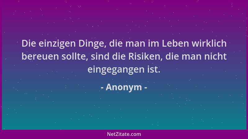 Anonym - Die einzigen Dinge, die man im Leben wirklich bereuen sollte, sind die Risiken, die man nicht eingegangen ist....