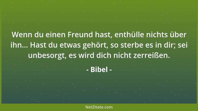 Bibel - Wenn du einen Freund hast, enthülle nichts über ihn... Hast du etwas gehört, so sterbe es in dir; sei unbesorgt, es...