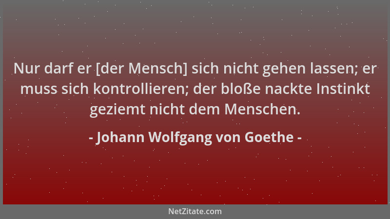 Johann Wolfgang von Goethe - Nur darf er [der Mensch] sich nicht gehen lassen; er muss sich kontrollieren; der bloße nackte...