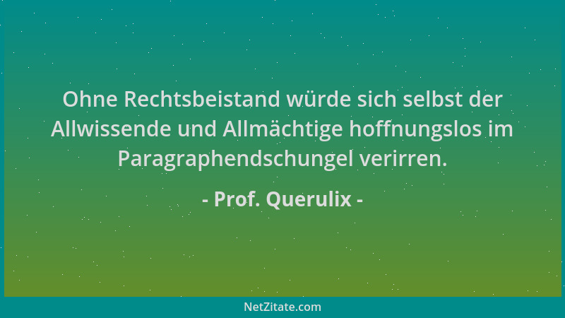 Prof. Querulix - Ohne Rechtsbeistand würde sich selbst der Allwissende und Allmächtige hoffnungslos im Paragraphendschungel...